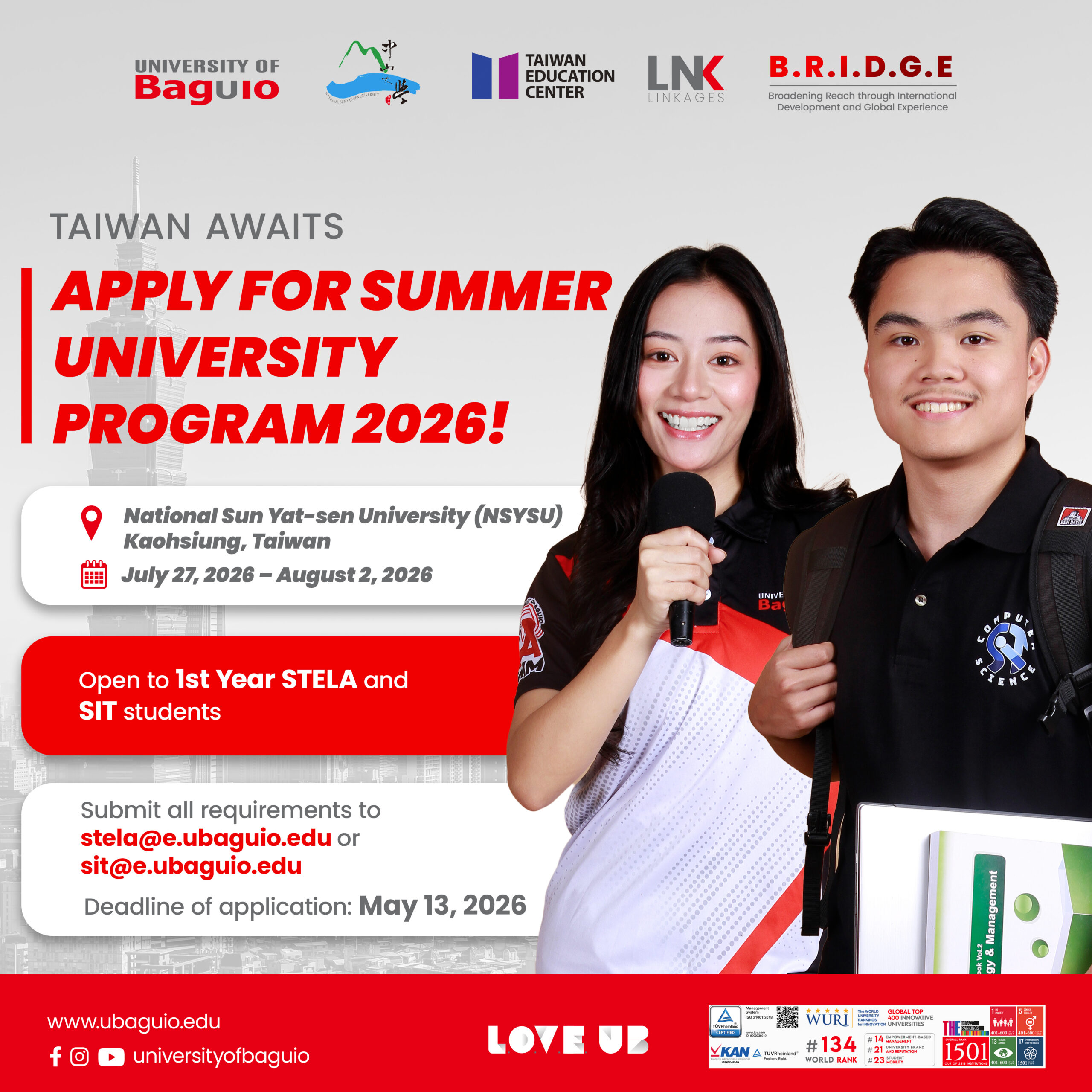 Call For Applications: UB’s 2026 Taiwan Summer University Program In Kaohsiung, Taiwan